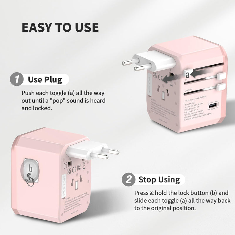 EPICKA Reiseadapter Weltweit, Universal Reisestecker Adapter 30W, Internationaler Steckdosenadapter