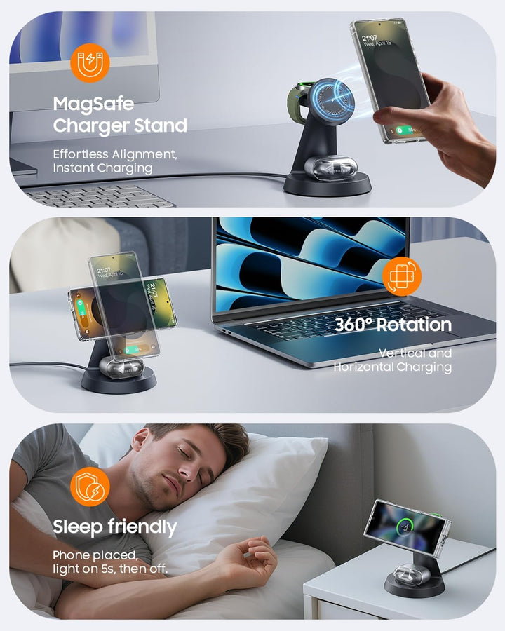 Meifigno Magnetisch Induktive Ladestation für Samsung, 3 in 1 Wireless Mag-Safe Charger für Samsung