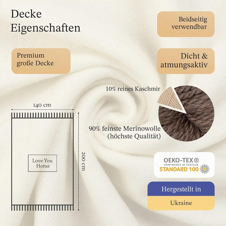 LYHome Kaschmir Decke mit Merino - Luxus Tagesdecke Kuscheldecke Wolldecke Sofadecke und Couchdecke,