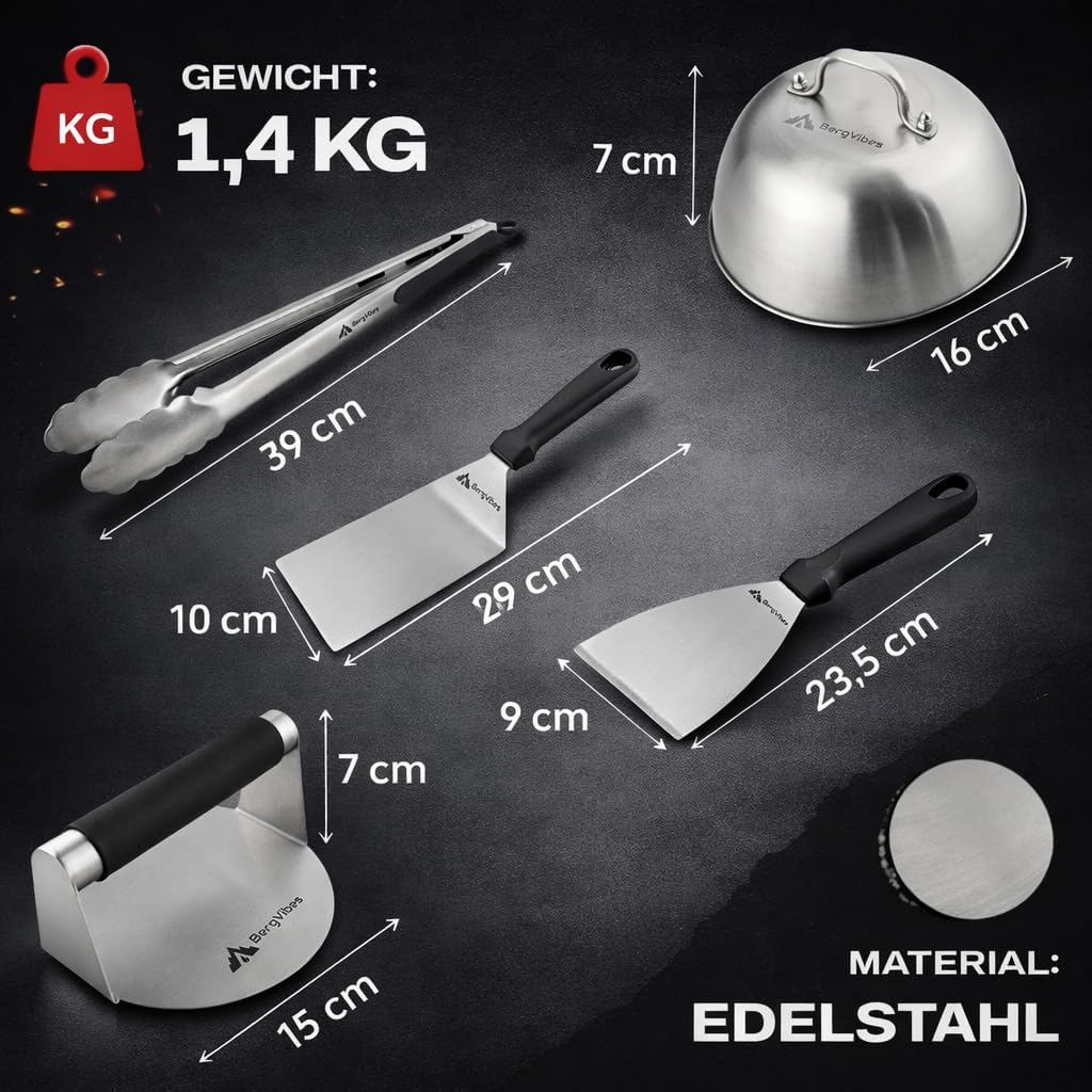 Burger Smasher,Smash Burger Set 5TLG. aus Edelstahl,Smash Burgerpresse, Burgerglocke,Plancha zubehör