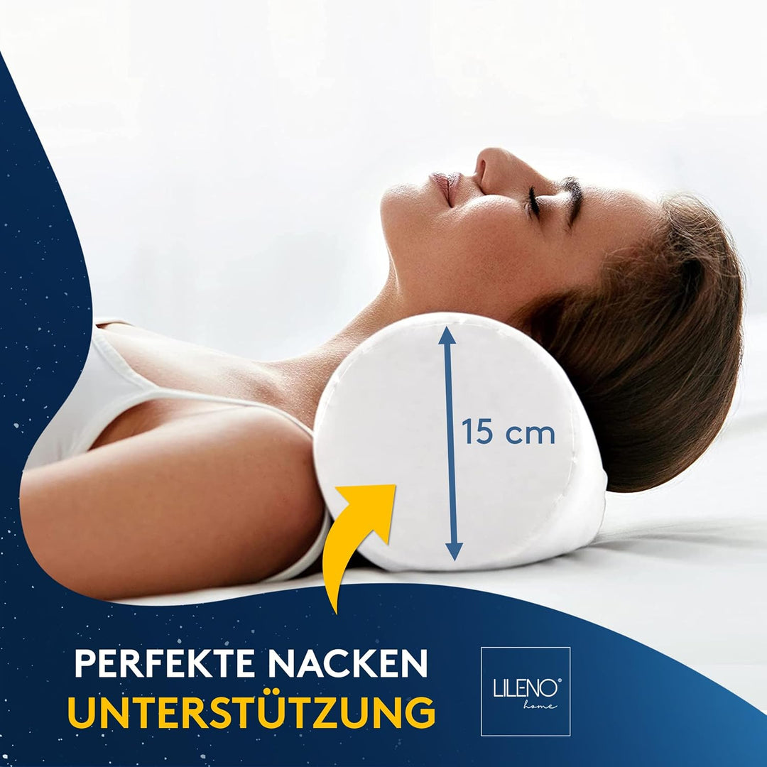 LILENO HOME Microfaser Nackenrolle 15x40 cm [2er Set] bis 95 Grad waschbar mit Reissverschluss - Kop