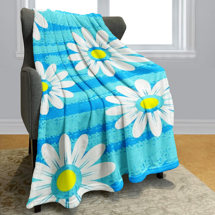 Kuscheldecke mit Gänseblumen Muster, Super weiches Fleece, Überwurfdecke für Bettwäsche Couch Sofa,