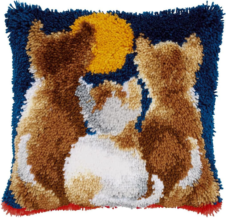 Vervaco Katzen bei Nacht Knüpfkissen mit Knüpfhaken, Baumwolle, Cats at Night, 40 x 40cm