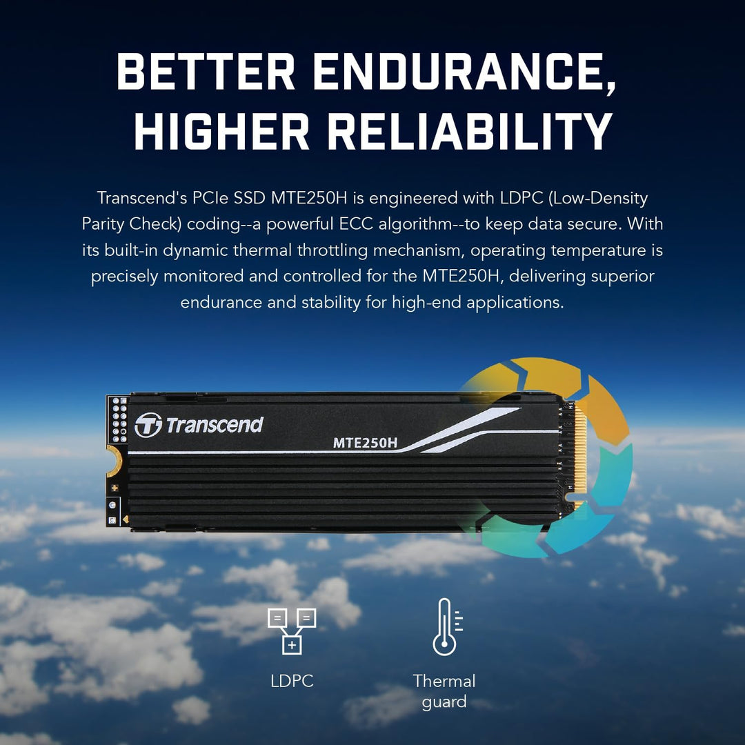 Transcend MTE250H - SSD - 1 TB - intern - M.2 2280 - PCIe 4.0 x4 (NVMe) - integrierter Kühlkörper 1T