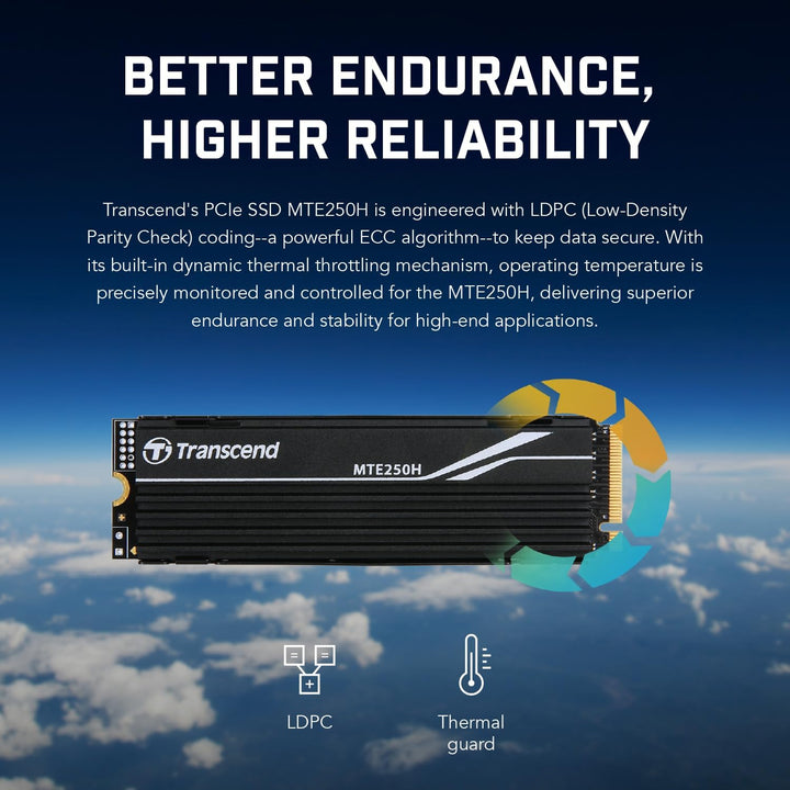 Transcend MTE250H - SSD - 1 TB - intern - M.2 2280 - PCIe 4.0 x4 (NVMe) - integrierter Kühlkörper 1T
