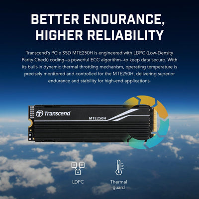 Transcend MTE250H - SSD - 1 TB - intern - M.2 2280 - PCIe 4.0 x4 (NVMe) - integrierter Kühlkörper 1T