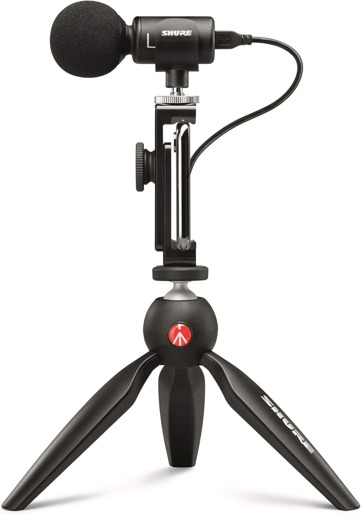 Shure MV88+ Video Kit mit digitalem Stereo-Kondensatormikrofon für Apple und Android, Schwarz & AMV8
