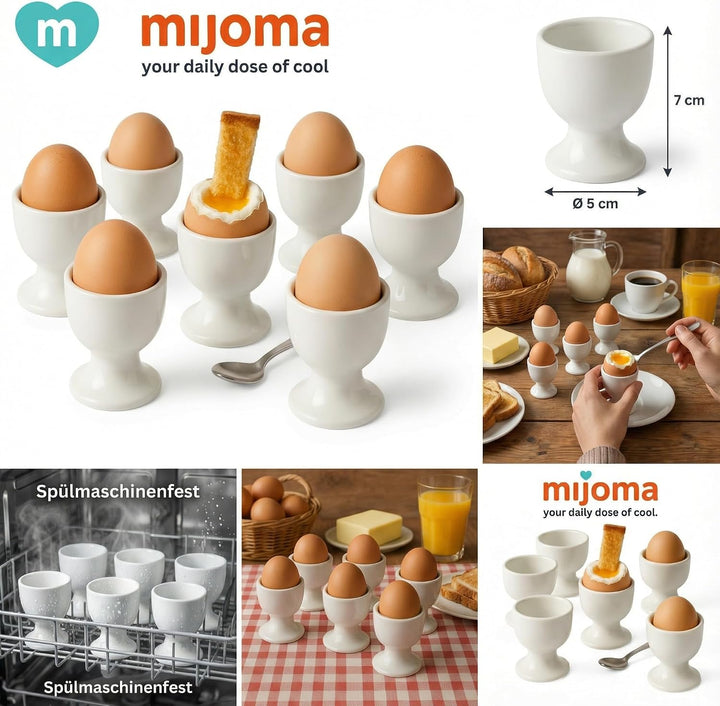 MIJOMA Set Eierbecher Eierhalter Eierständer weiss mit farbigem Dekor, aus Keramik je 6.5 x 5 cm (Bl