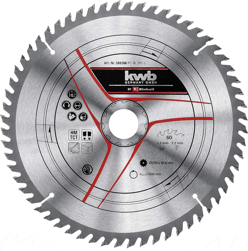 kwb by Einhell Kreissägeblattsatz 3-tlg. 250x30 mm Stat. Sägen-Zubehör (3x HM-Sägeblätter, Ø250x30 m