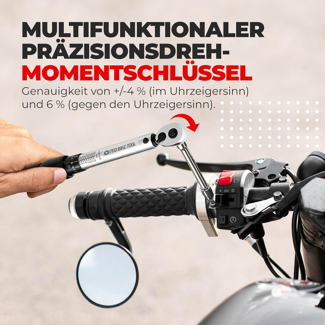 PRO BIKE TOOL Drehmomentschlüssel Fahrrad &amp; Motorrad 1/4 Zoll Antrieb mit Umschaltknarre und Verläng