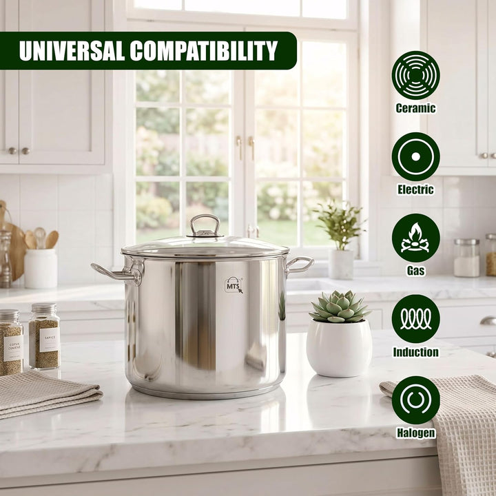 HI Universaltopf mit Glasdeckel (20l & 28cm Durchmesser) - 20 Liter Edelstahl Topf gross, Kochtopf I