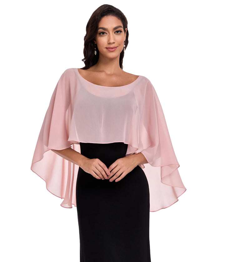 Chiffon Wrap Shawls Capes for Evening Dresses Wedding Bridal Bolero Shawl Wraps for Women Blush, Blu