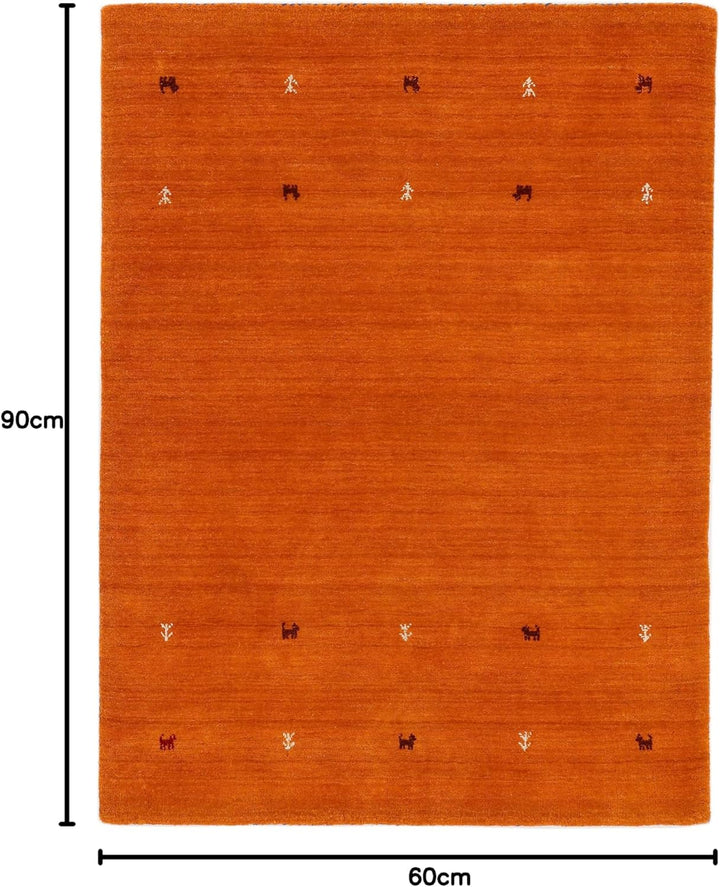 carpetfine Wollteppich Gabbeh Uni Orange 60x90 cm | Moderner Teppich für Wohn- und Schlafzimmer 60x9