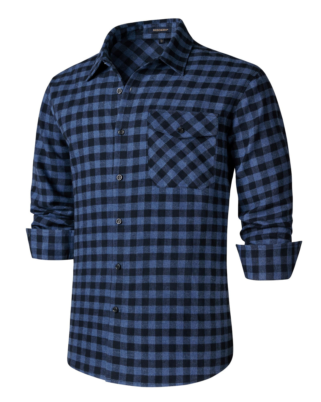 HISDERN Flanellhemd Herren Karierte Hemden Herren Langarm Button Down Baumwolle Holzfällerhemd Regul