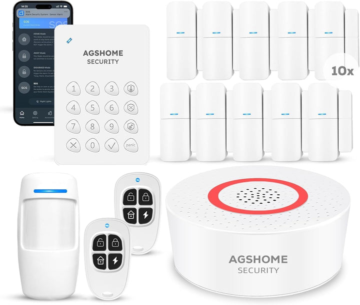 AGSHOME Alarmanlage, kabellos, 15 Stück, WLAN, Sicherheit, Einbrecher System kabellos, 120 dB, Siche