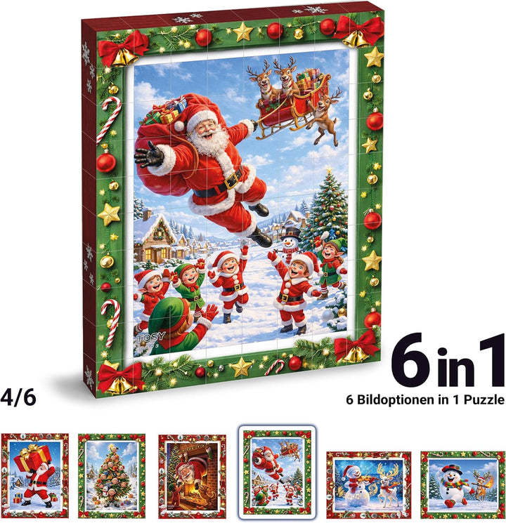 TOSY Picture Cube Playful Santa: 6-in-1 magnetisches Bilderpuzzle, 80 Blöcke, 488 Flächen/Magnete, 0
