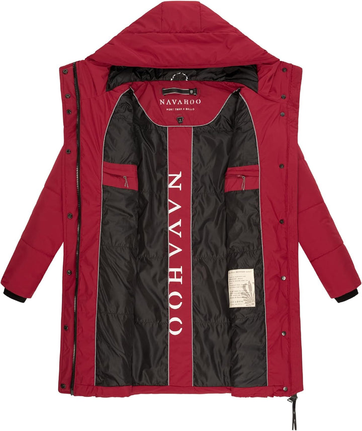 Navahoo Damen Wintermantel kurzer Steppmantel mit Kapuze Zuckertatze XIV XS-XXL S Dark Red, S Dark R