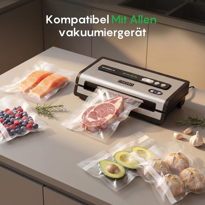 FRESKO Vakuumbeutel, Lebensmittel, 20 x 30 cm, 120 Beutel, geprägt, BPA-frei, Aufbewahrung, Einfrier