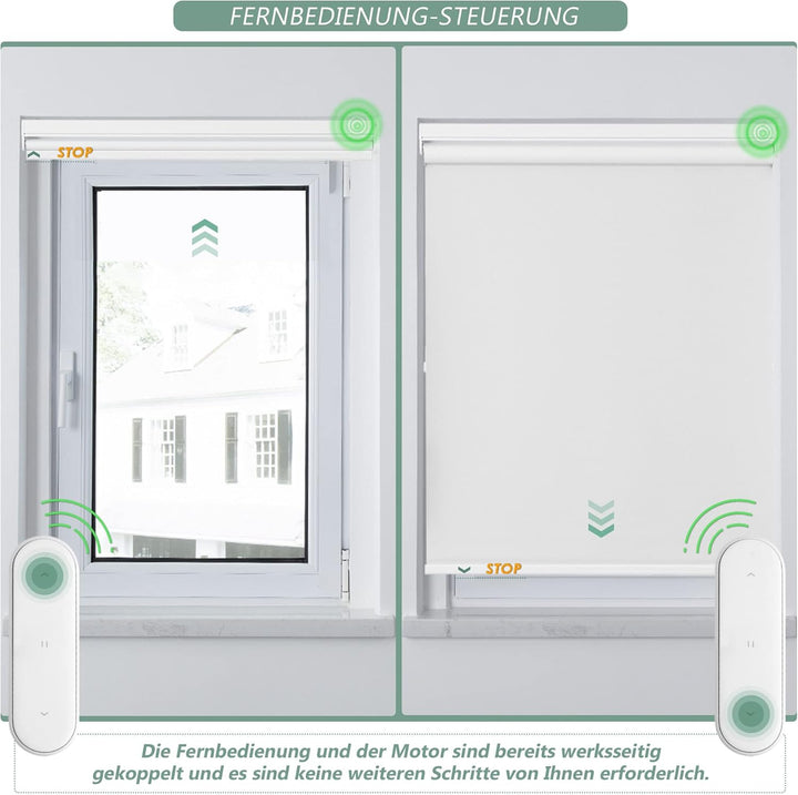 HOMEDEMO Elektrische Rollos Wiederaufladbare Verdunklungsrollo mit Motor & Fernbedienung, Weiss 60x1