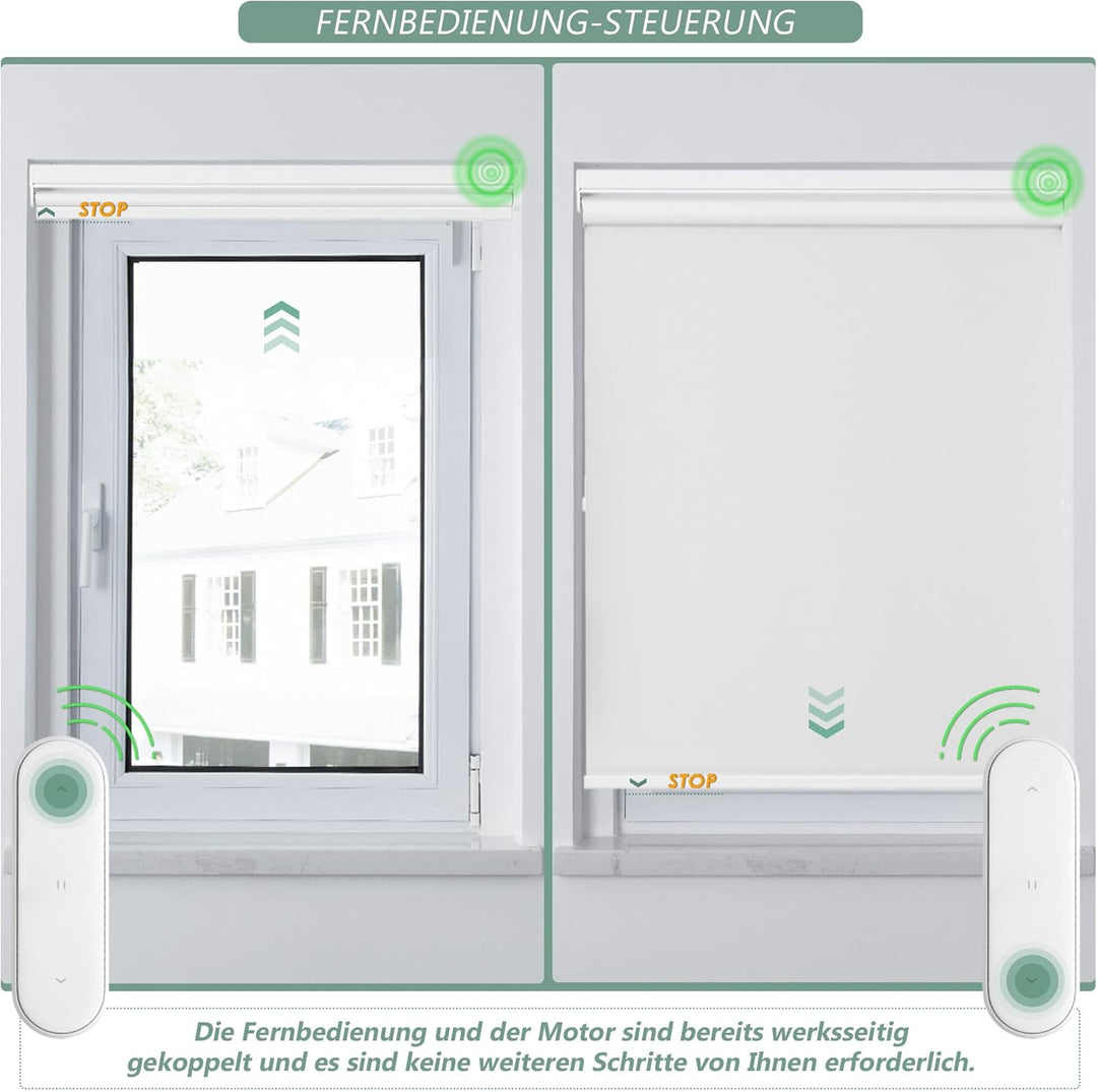 HOMEDEMO Elektrische Rollos Wiederaufladbare Verdunklungsrollo mit Motor & Fernbedienung, Weiss 100x