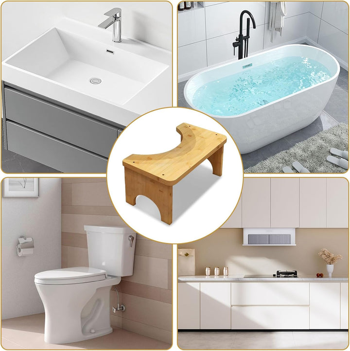 Toilettenhocker aus Bambus, 37×20×17 cm Rutschfester & Ergonomischer WC Hocker zur Verdauungsförderu