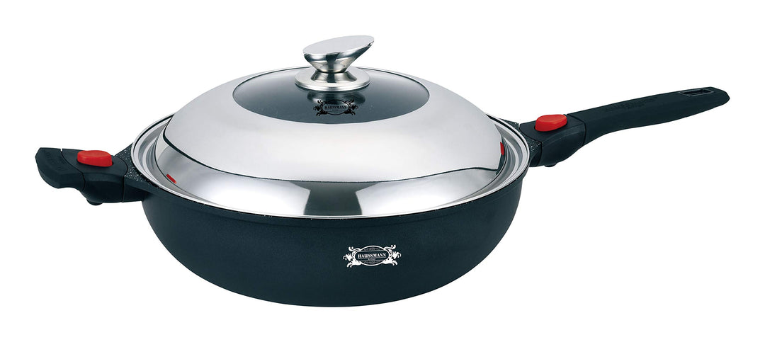 HAUSSMANN heritage – Wok/Sautépfanne 32cm,6,4 L mit Deckel– 5‑schichtige Antihaftbeschichtung (ohne