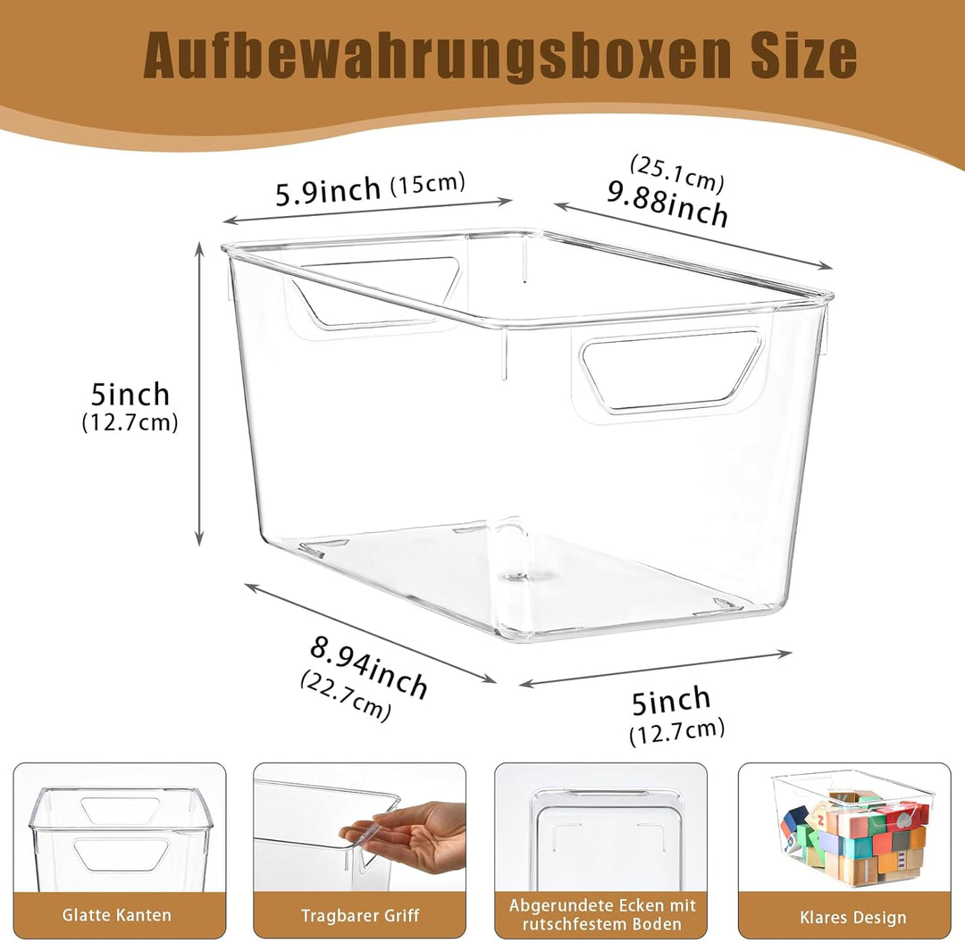 6 Stück Aufbewahrungsbox Kunststoff, Plastikkorb mit Griff, geeignet für Aufbewahrungsbox Küche, Auf