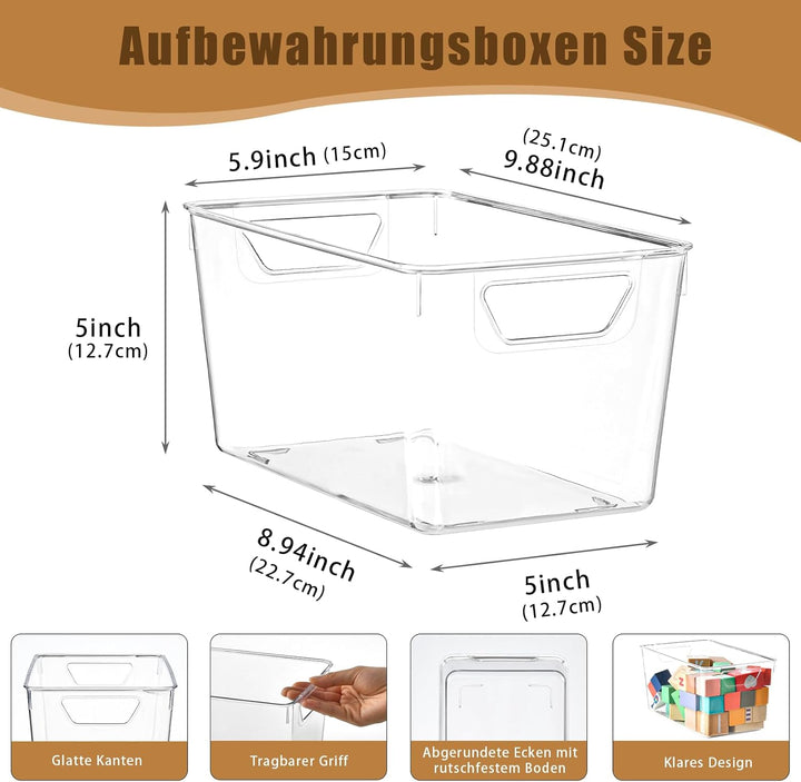 6 Stück Aufbewahrungsbox Kunststoff, Plastikkorb mit Griff, geeignet für Aufbewahrungsbox Küche, Auf