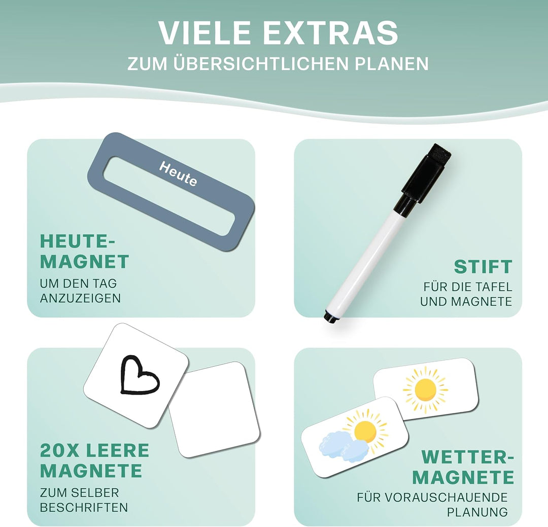 Mini Mindz® Wochenplaner Kinder - Montessori Magnettafel im niedlichen Design inkl. 200 Magnete & St