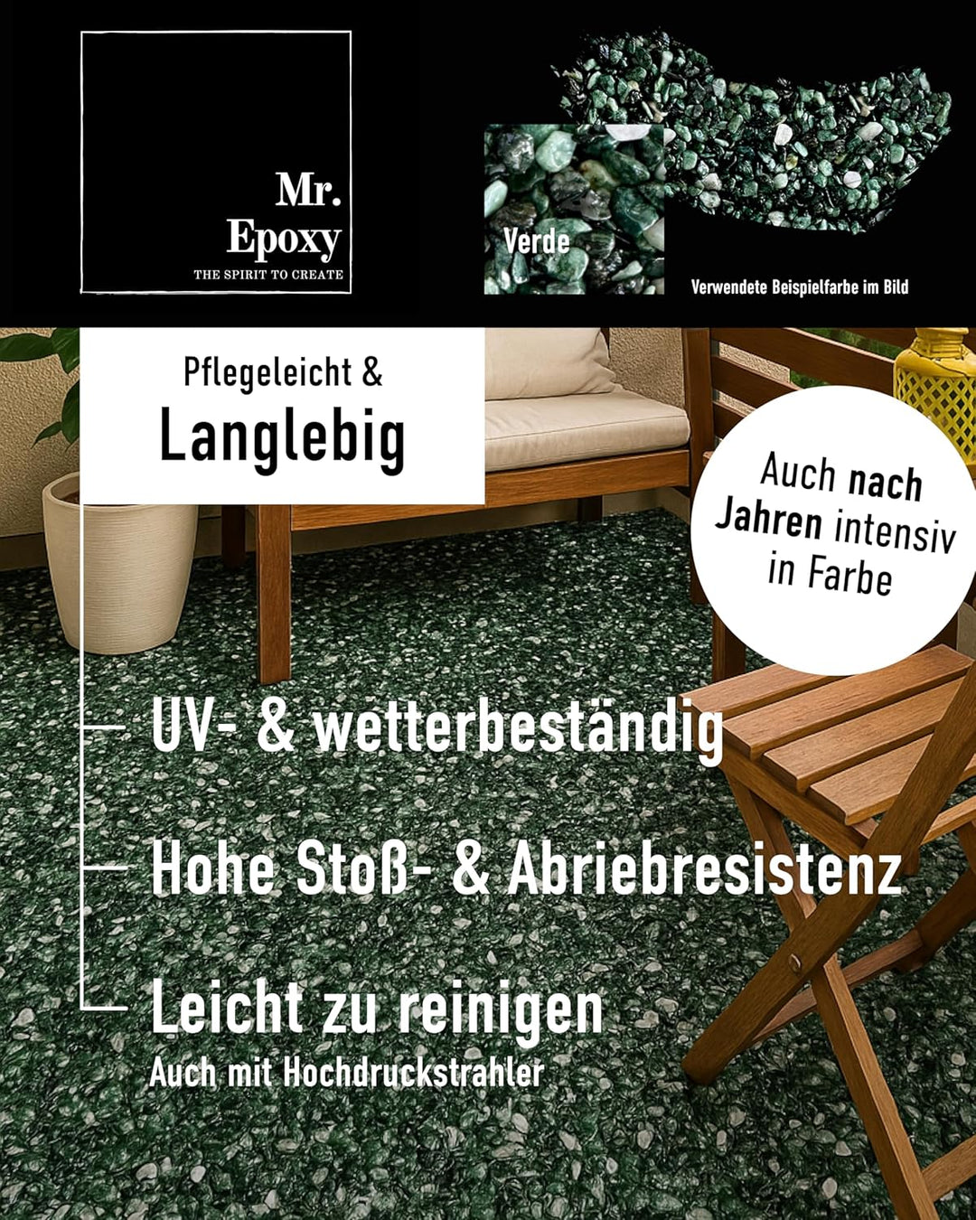 Steinteppich für Aussen &amp; Innen Komplettset (25kg Kies + 1,3kg Bindemittel) - UV-Stabil &amp; Geruchsneu