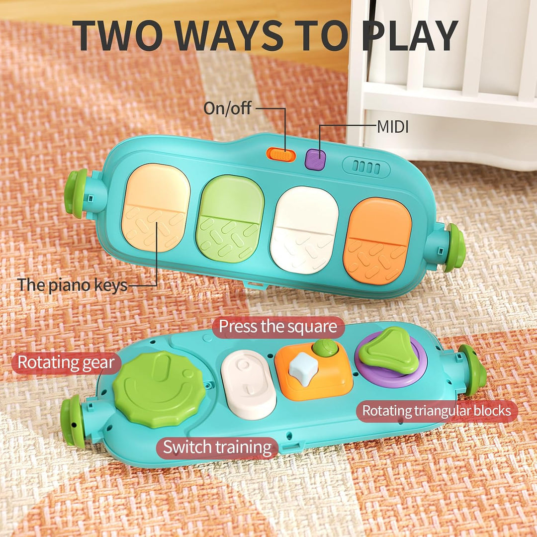 2 in 1 Baby Gym with Walker,Baby Play Mat with 5 Infant Learning Sensory,Double-Sided Multifunctiona