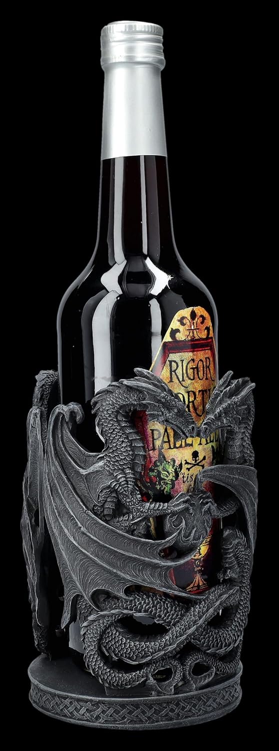 Figuren Shop GmbH Gothic Drachen Flaschenhalter 16 cm - Weinhalter Stumpenkerzenhalter
