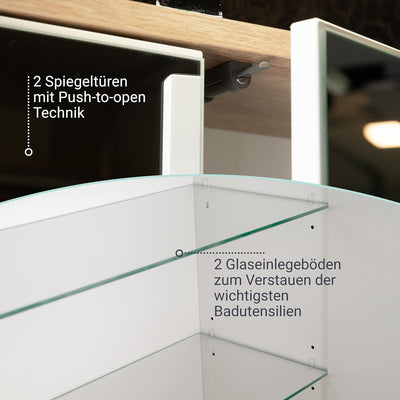 FACKELMANN Finn Spiegelschrank (60 x 75 x 20,5 cm) – Wandschrank mit Spiegel hängend mit 2 Einlegebö