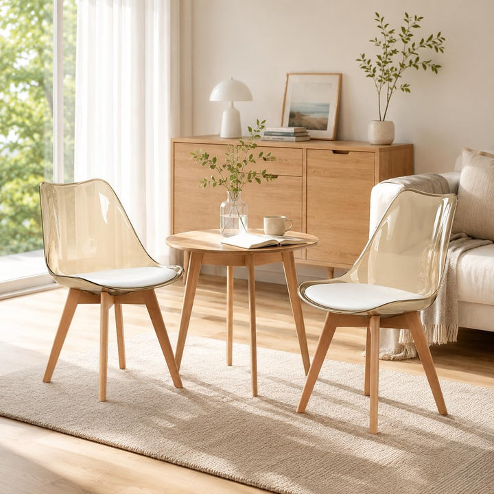 EGGREE 2er-Set Skandinavische SGS-geprüfte Esszimmerstühle, 2 Braune Transparente Küchenstühle mit M