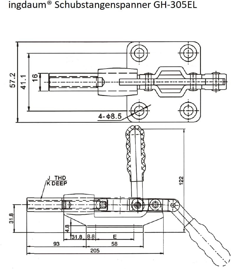 INGDAUM® 1 Stück GH-305EL Schubstangenspanner, Einstellbarer Schubstangenspanner, Kniehebelspanner,