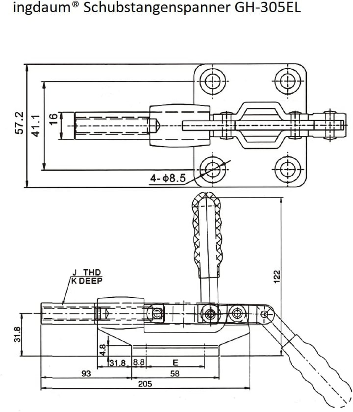 INGDAUM® 1 Stück GH-305EL Schubstangenspanner, Einstellbarer Schubstangenspanner, Kniehebelspanner,