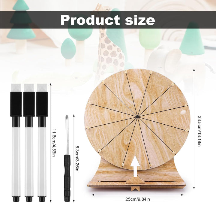 30cm Drehendes Preisrad, Hölzernes Tombola-Drehradspiel mit Ständer Roulette-Rad Löschbares Preis-Ti