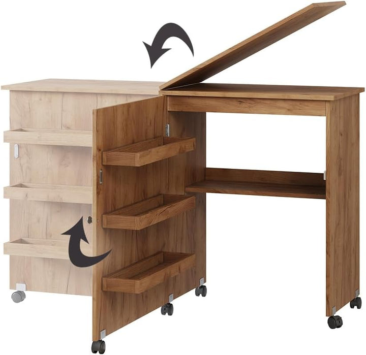 Vicco Nähtisch Carmen, Eiche, 118 x 77.5 cm mit 3 Regalfächer Eiche 118 cm, Eiche 118 cm