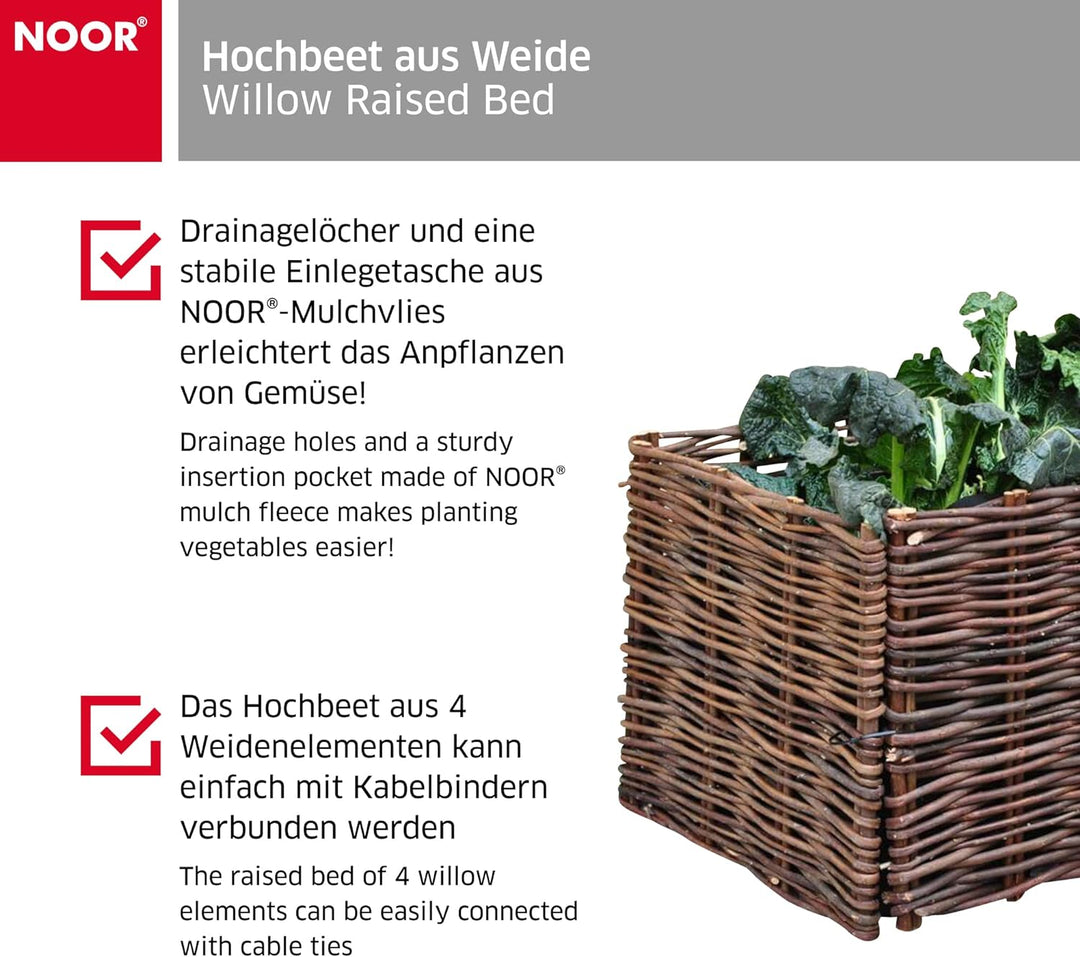 NOOR Hochbeet aus Weide (100 x 40 x 40cm) I Einfach zu montierende Pflanzbox I Kleines Gemüsebeet mi