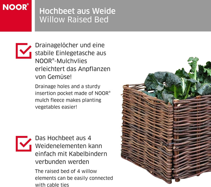 NOOR Hochbeet aus Weide (100 x 40 x 40cm) I Einfach zu montierende Pflanzbox I Kleines Gemüsebeet mi