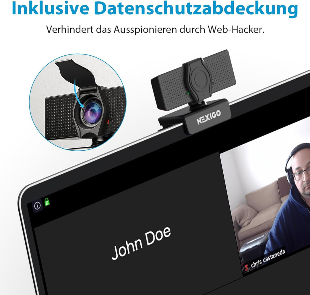 NexiGo N60 1080P Webcam, HD-Webcam mit Mikrofon, Softwaresteuerung und Datenschutzabdeckung, USB-Com