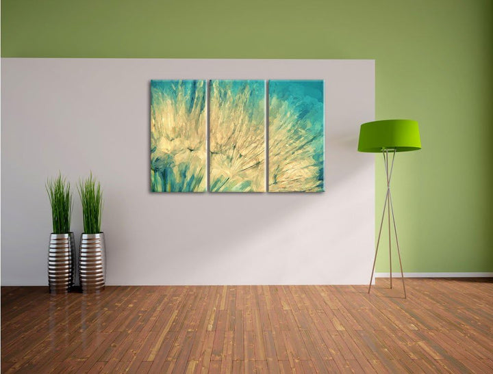 Pixxprint Pusteblume / 3-Teilig/Gesamtmass 120cm Leinwandbild bespannt auf Holzrahmen/Wandbild Kunst