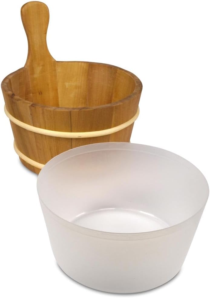 Saunakübel aus Thermoholz 4 L - Dunkler Saunaeimer aus Erlenholz mit Holzreifen & Kunststoffeinsatz