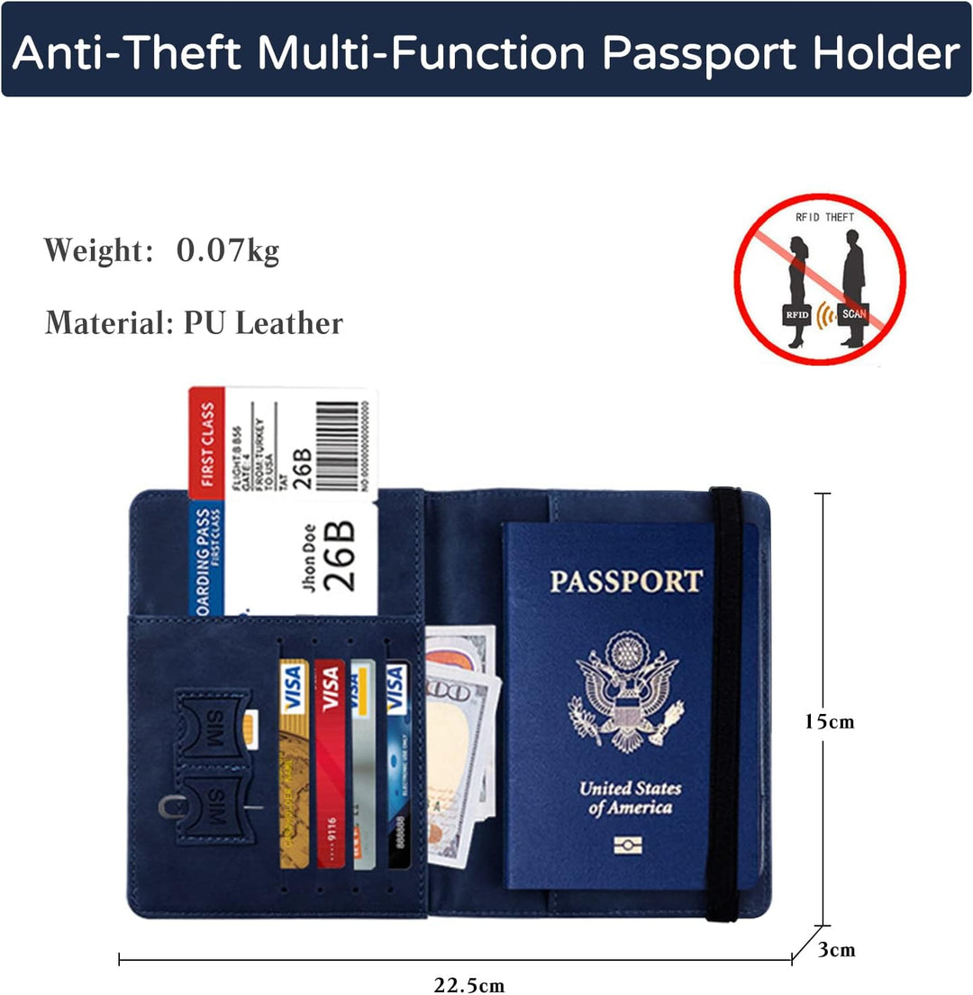 PORRASSO Reisepasshülle Reisezubehör mit RFID-Blocker Schutzhülle Tasche für Kreditkarten Kunstleder