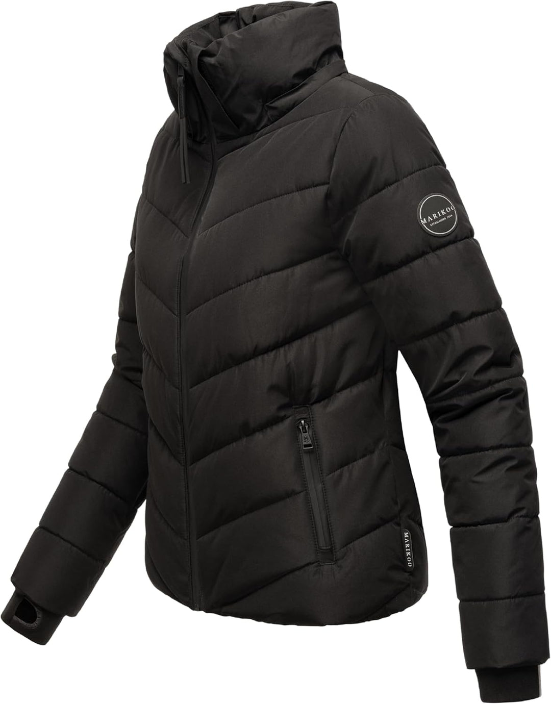 MARIKOO Damen Winterjacke warme Steppjacke mit abnehmbarer Kapuze Samuiaa XVI XS-3XL XL Schwarz, XL