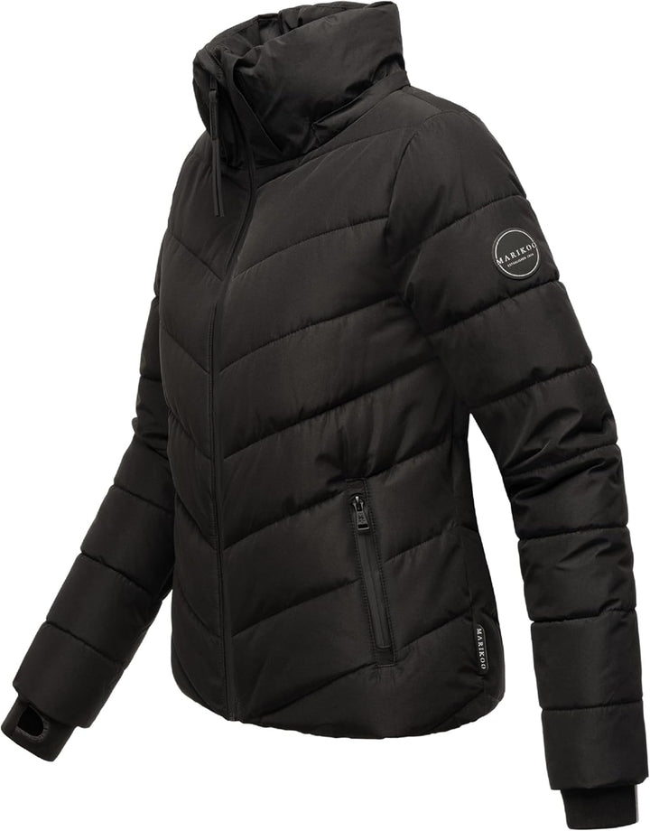 MARIKOO Damen Winterjacke warme Steppjacke mit abnehmbarer Kapuze Samuiaa XVI XS-3XL XL Schwarz, XL