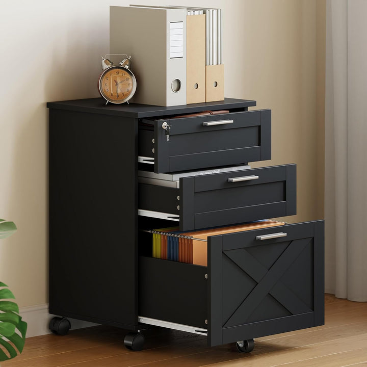 Litake Schubladenschrank, Rollcontainer, mobiler Aktenschrank, Metallschrank, Druckertisch, abschlie
