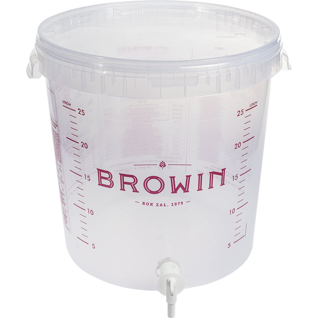 Browin 340439 Durchsichtiger Gärbehälter, 30 L, mit rotierendem Abflusshahn und Deckel - Skala, zur