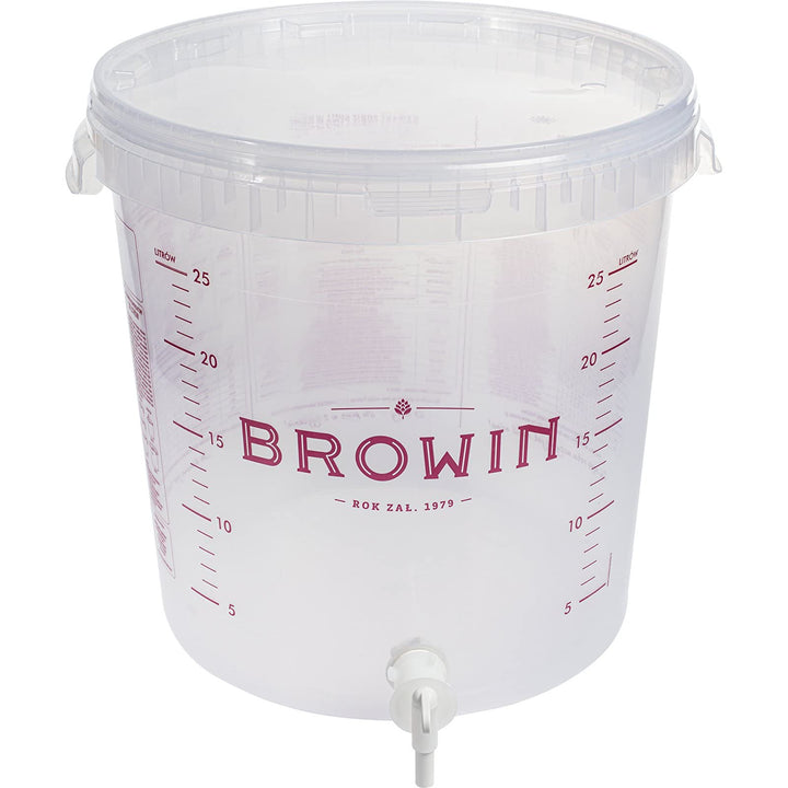 Browin 340439 Durchsichtiger Gärbehälter, 30 L, mit rotierendem Abflusshahn und Deckel - Skala, zur