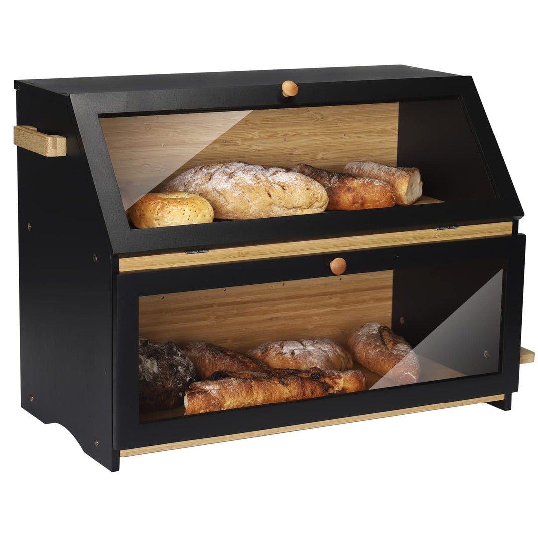 Leader Accessories Bambus Brotkasten 2 Etagen Brotbehälter mit Brotschneidebrett lebensmittelecht Br